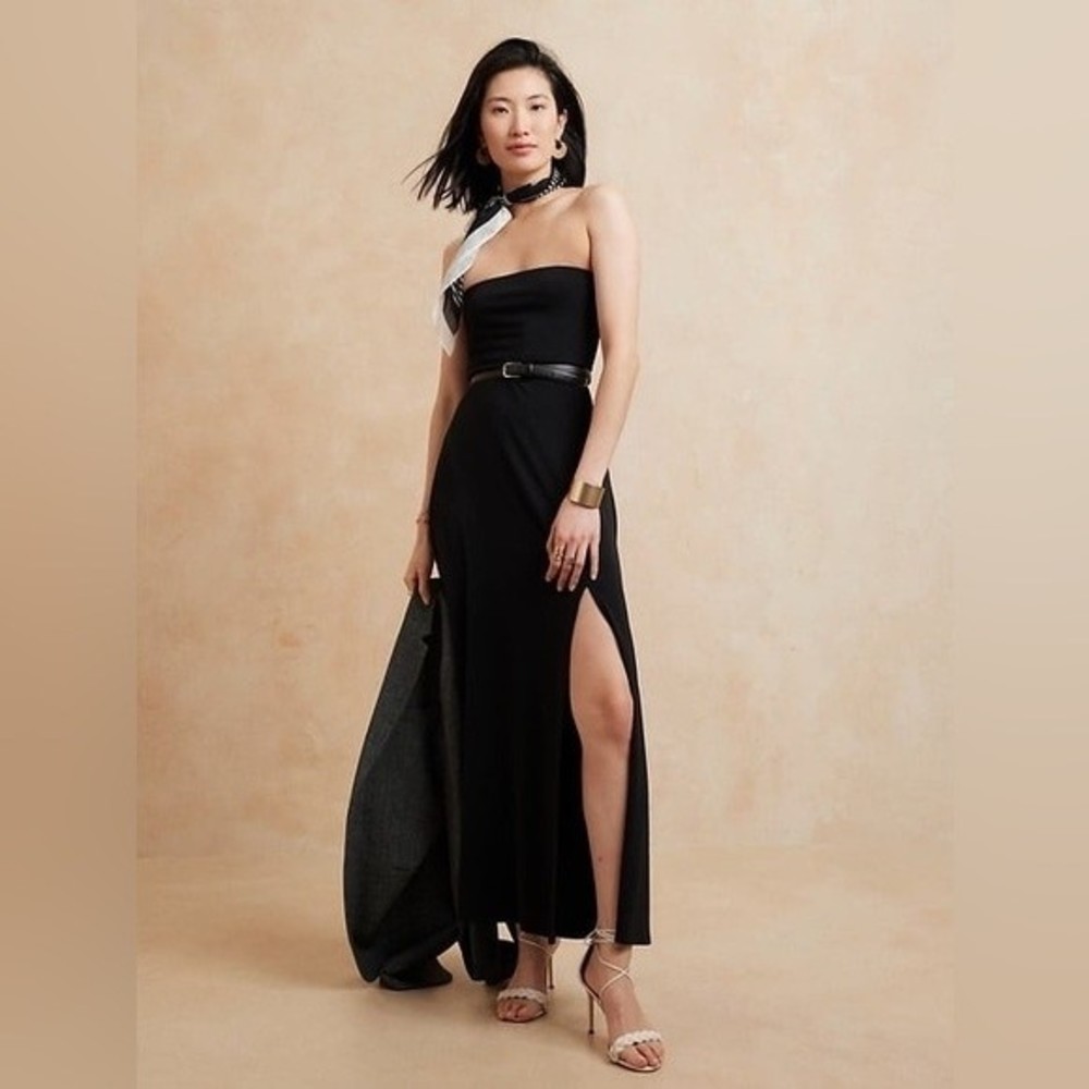 BANANA REPUBLIC maxi tube dress in black with front slit formal cocktail party